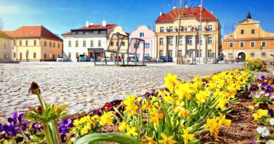 Nové náměstí v pěkné jarní atmosféře čeká na svůj ceremoniál. Zkoušky vodotrysků už proběhly, jsou krásně nasvícené